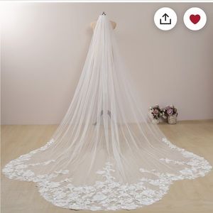 MarryBridal Floral Appliqué Royal Cathedral Veil with scalloped edges